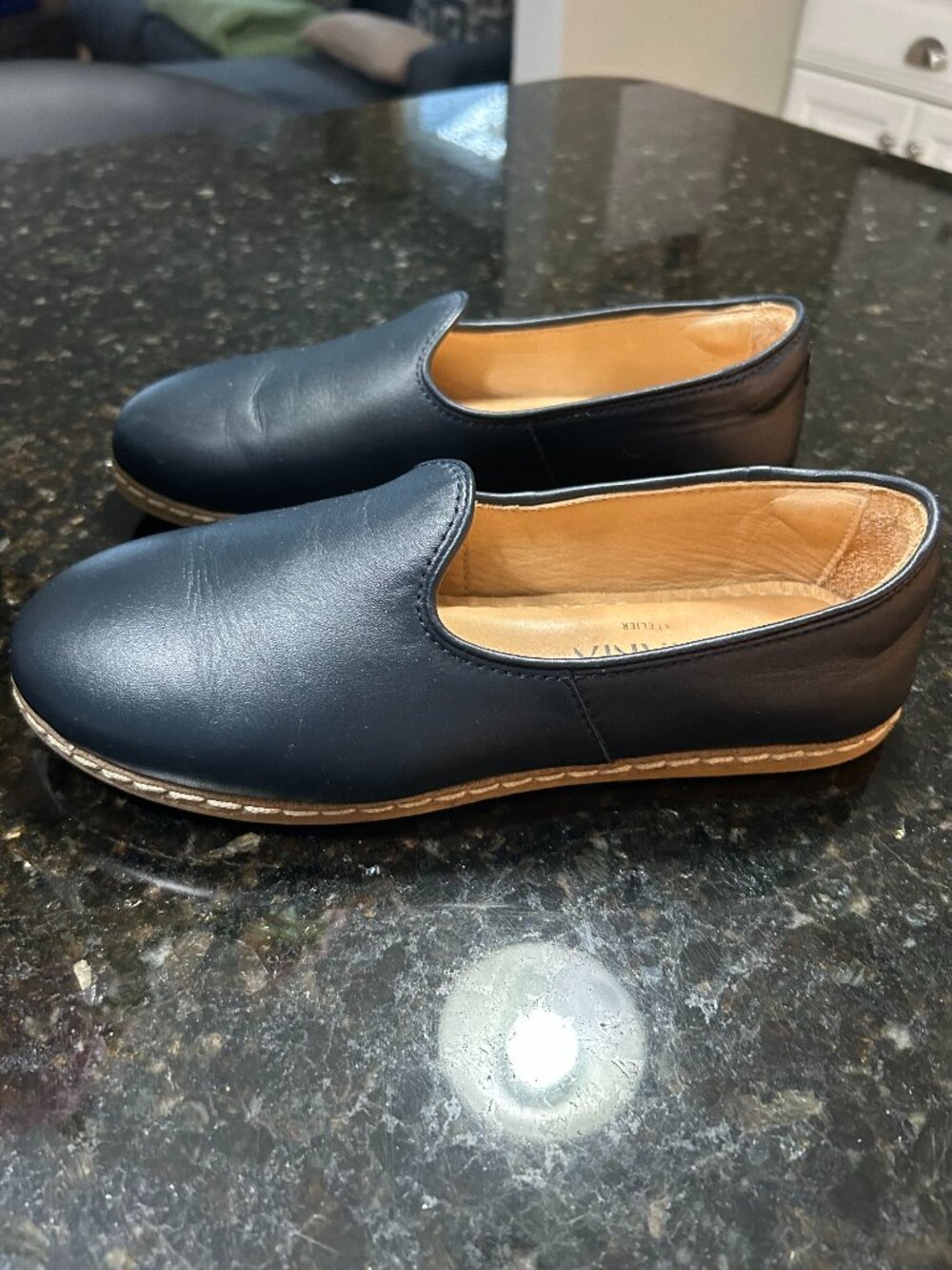 Navy Leather Charix slipons